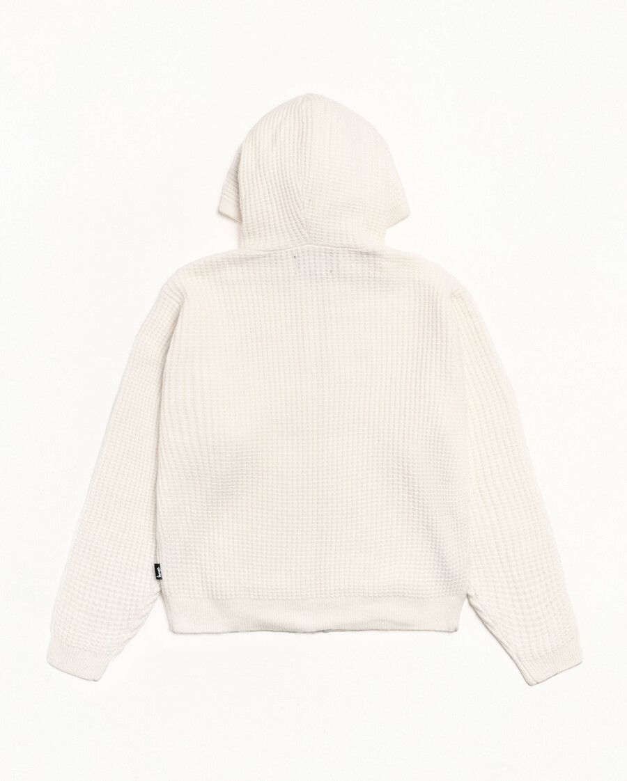 waffel-kaschmirpullover mit kapuze und reißverschluss