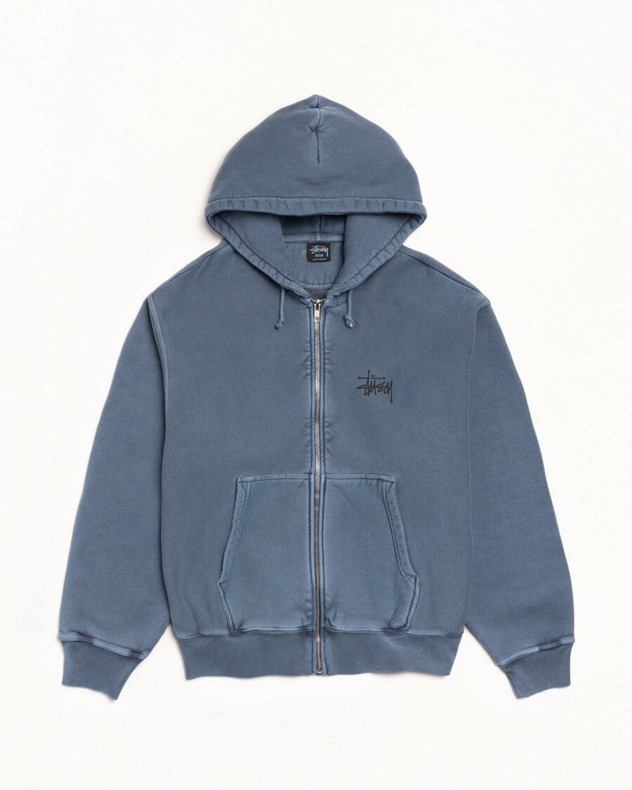stüssy basic zip hoodie pigmentgefärbt