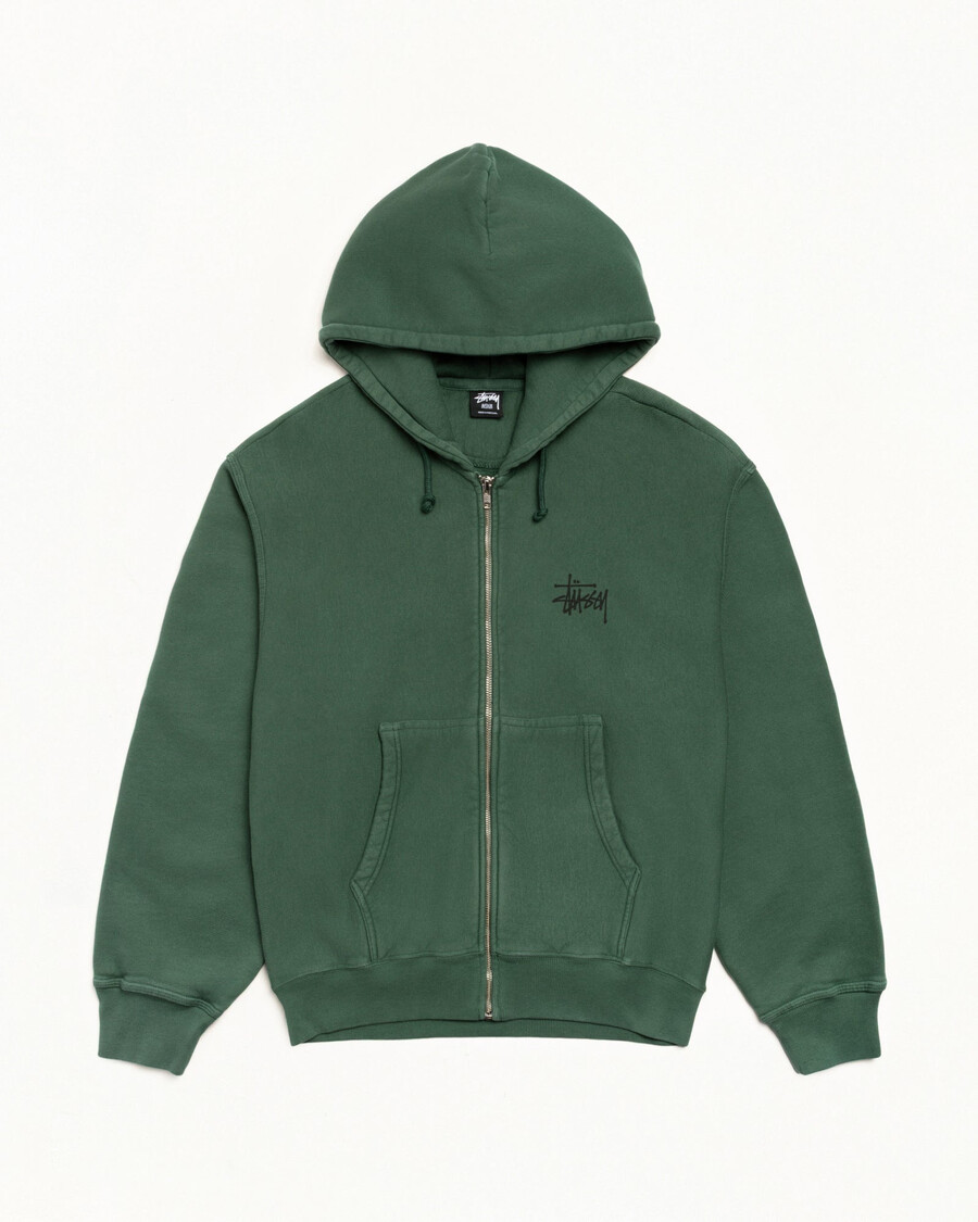 stüssy basic zip hoodie pigmentgefärbt